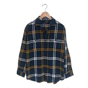 Rainforest Plaid Flannel‎ Shirt Jacket  Corduroy Blue Orange Men's Size Medium